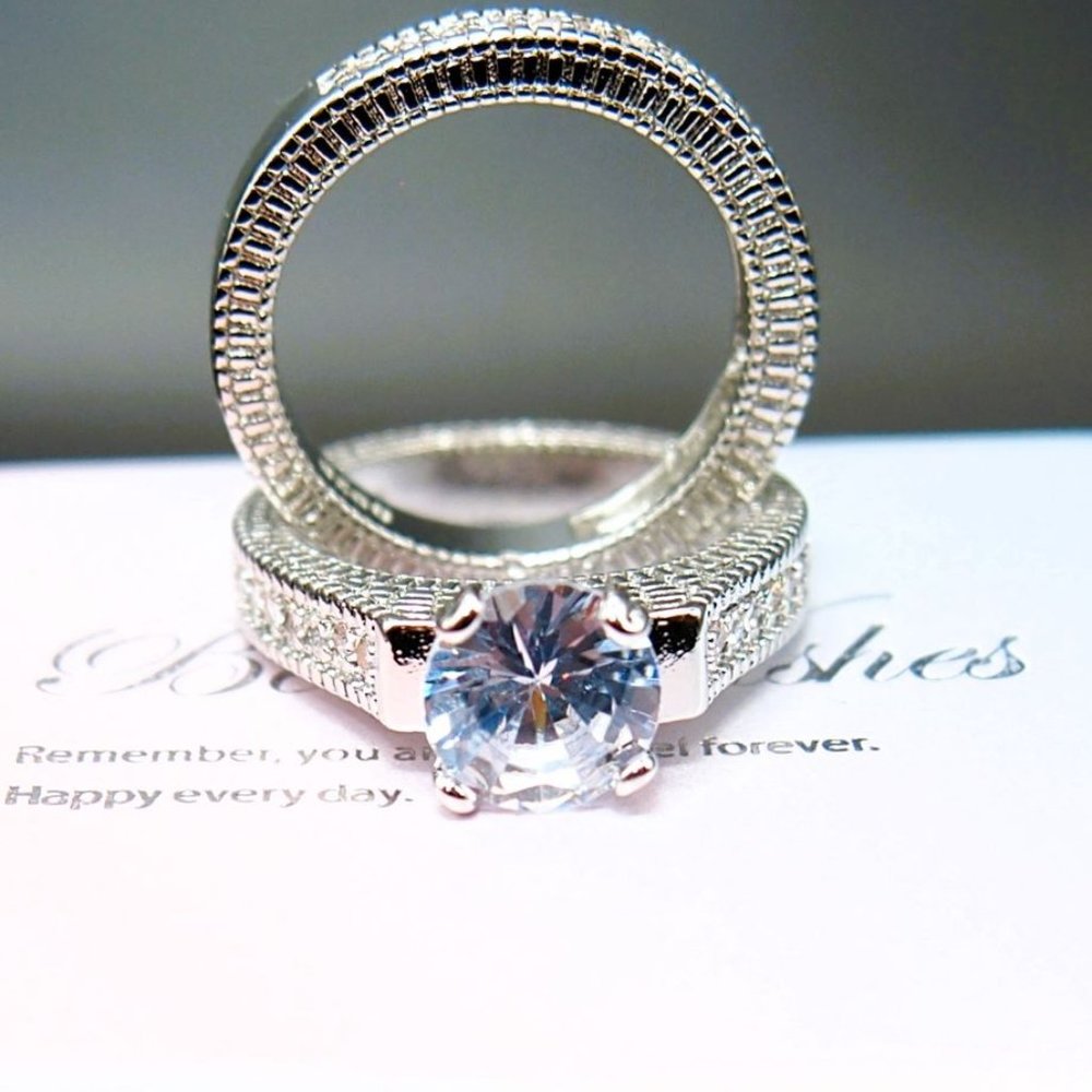 2 Piece Light Blue Main Stone, Bridal / Wedding set. Solid 925 Sterling Silver - Picture 8 of 13